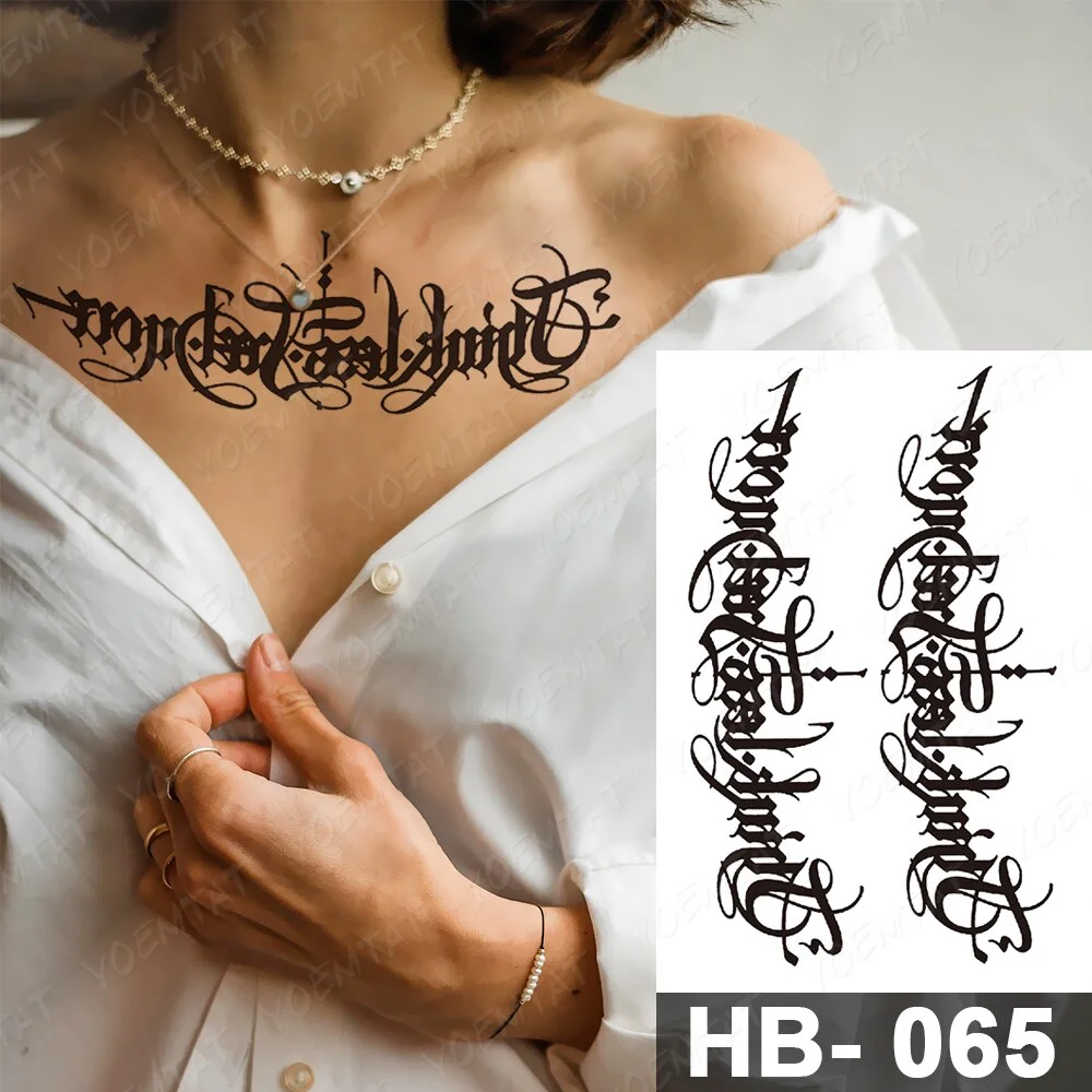 Handwriting Font Waterproof Temporary Tattoo Sticker Text Word Chicano Lettering Body Art Arm Wrist Fake Tatoo For Women Men