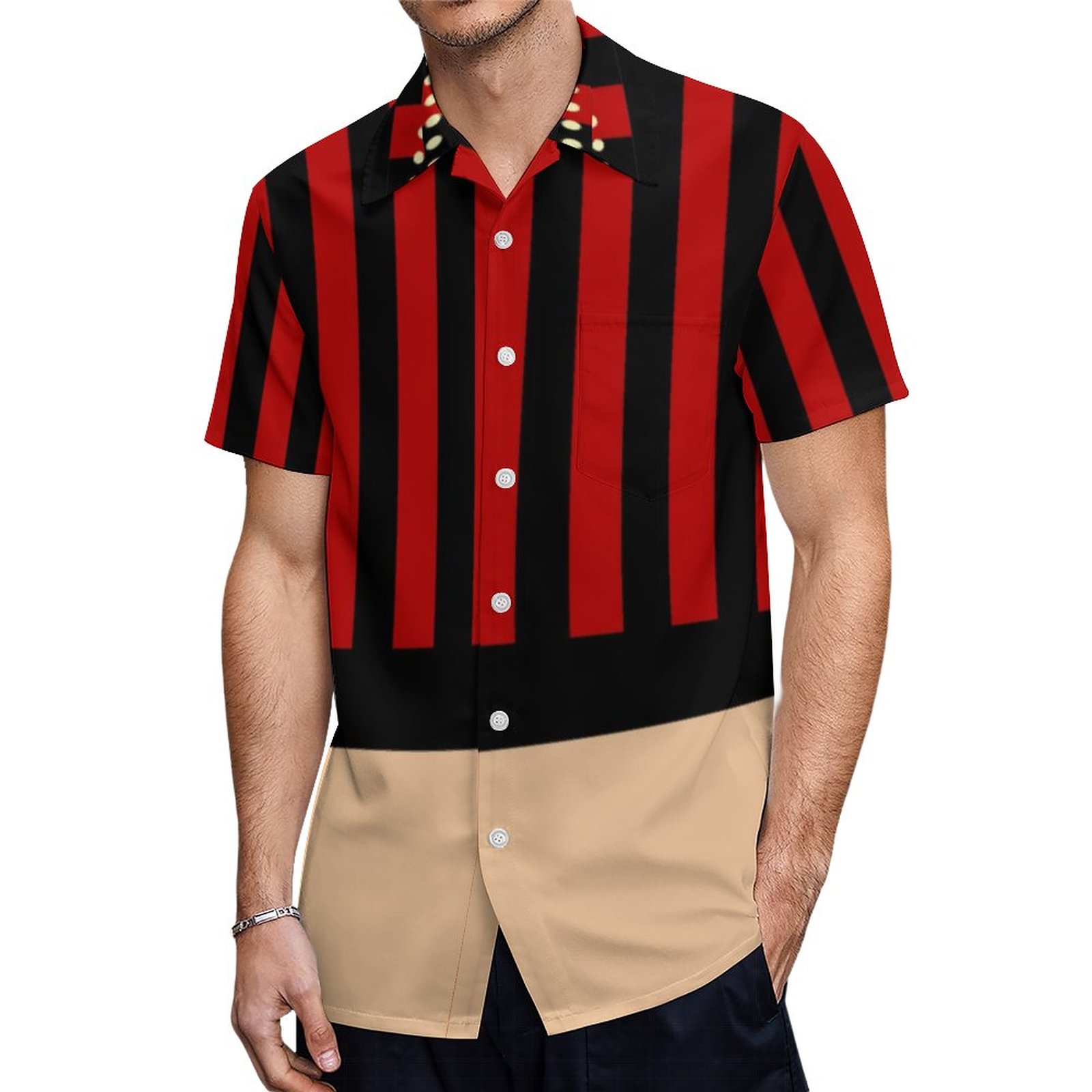 Traditional Pirate Pants Red Black Hawaiian Shirt Mens Button Down Plus Size Tropical Hawaii Beach Shirts