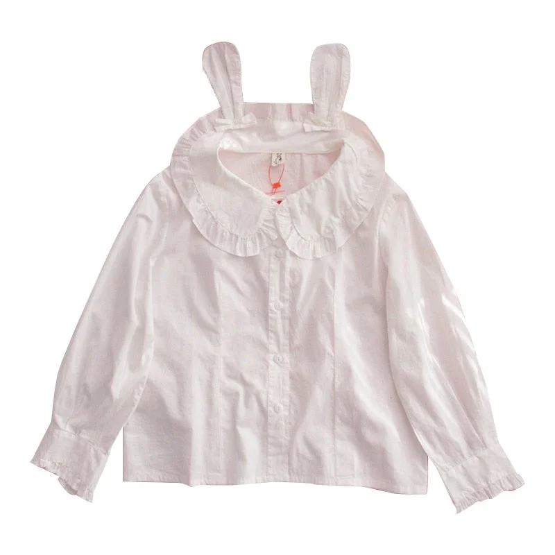 White Shirt Peter Pan Collar Bunny Ears Kawaii Lolita Shirt Novameme