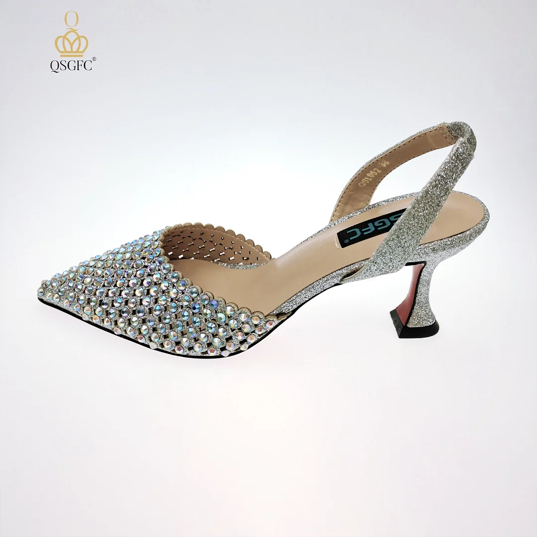 QSGFC New Arrival Popular Cutout Style In Nigeria Italian Design Elegant D.Purple Color Ladies Shoes and Bag For Party Wedding