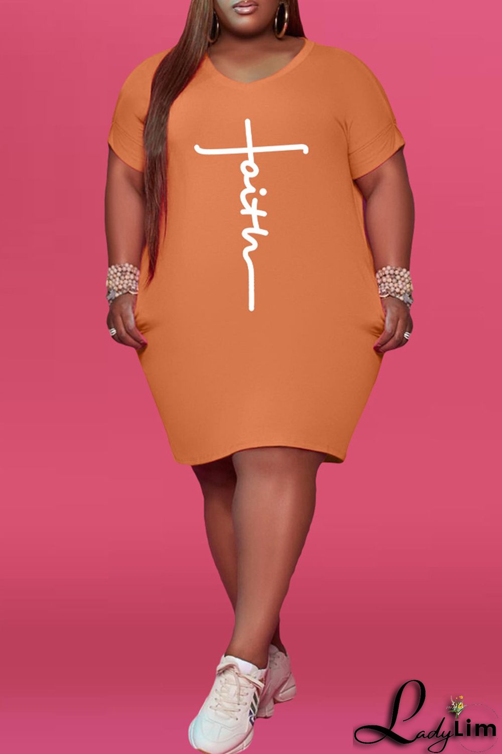 Black Fashion Casual Print Basic V Neck Short Sleeve Dress