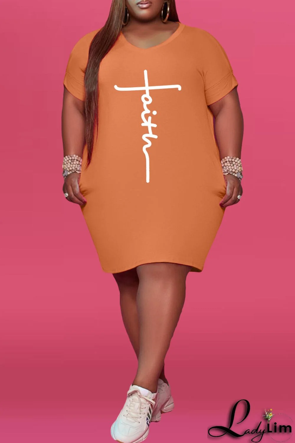 Black Fashion Casual Print Basic V Neck Short Sleeve Dress