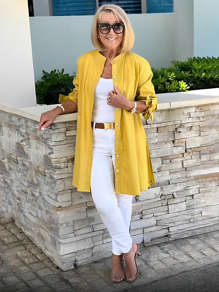 Solid Color Long Cotton Shirt Jackets Women Swing Jacket Shap Flattering Gathered Yolk At The Back