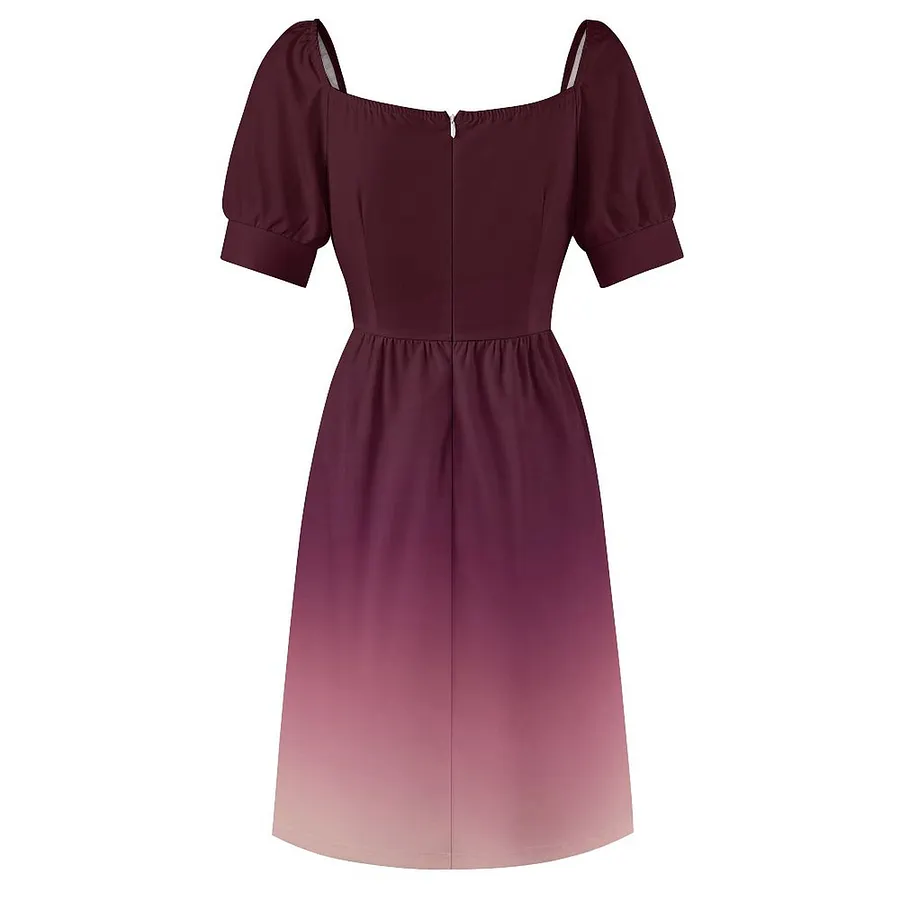wine colored boho dress Women's Shirred Long Sleeve Boho Dress A Line Ruffle Swing Midi Dress, Wine Red, Small