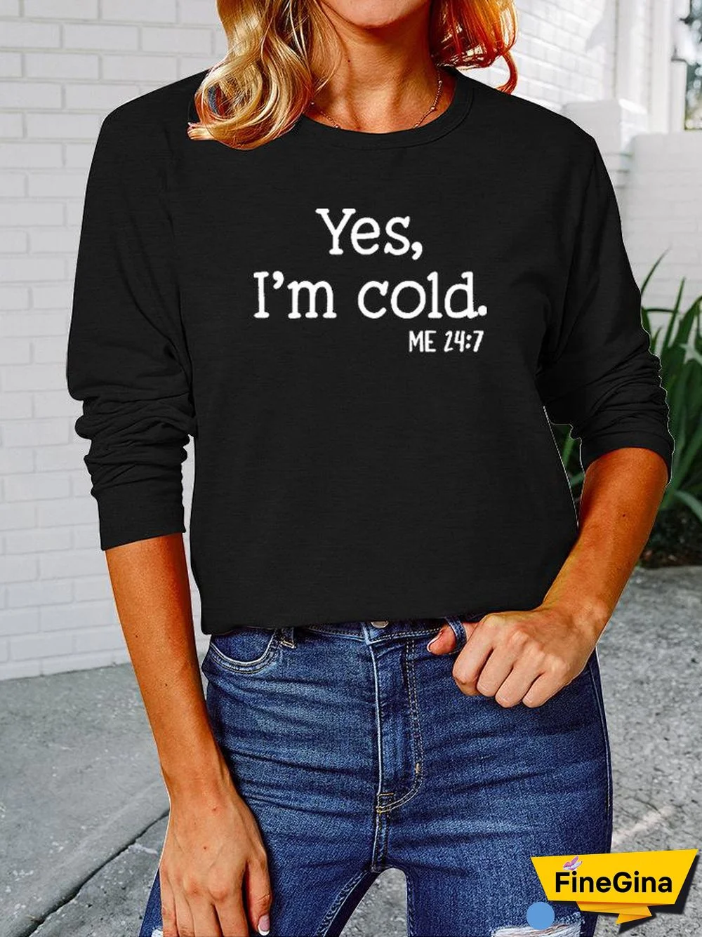 Women's T-Shirts Casual Letter Round Neck Long Sleeve T-Shirt
