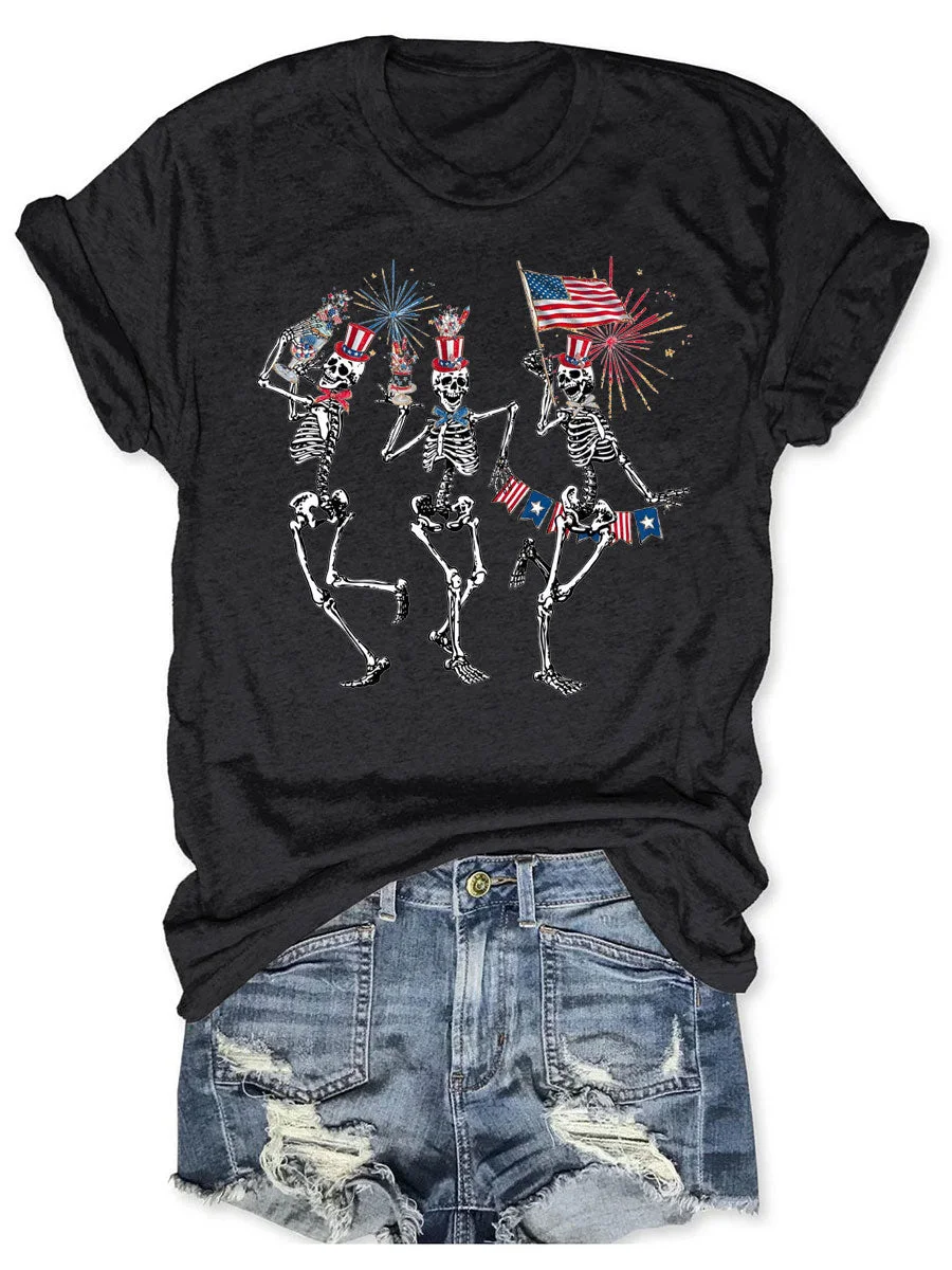 Dancing Skeleton  American Flag T-shirt