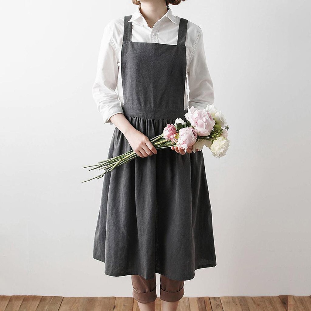Linen Sleeveless Home Cooking apron Florist Apron  Square Collar Suspender Dress