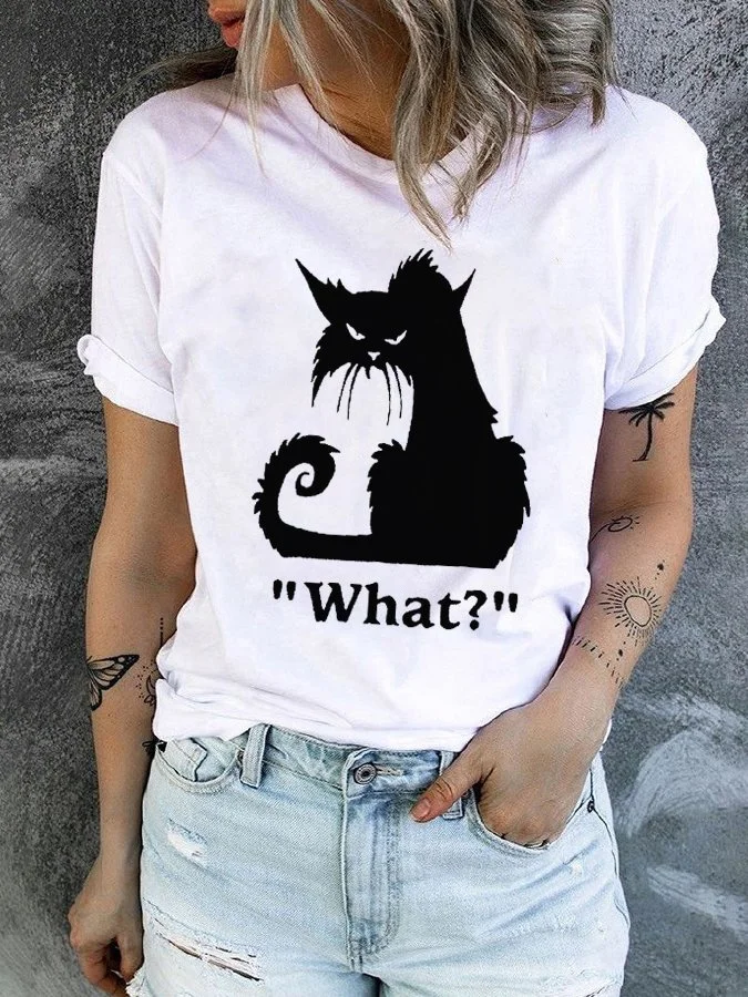 Women's Cat Print Fun Casual T-Shirt
