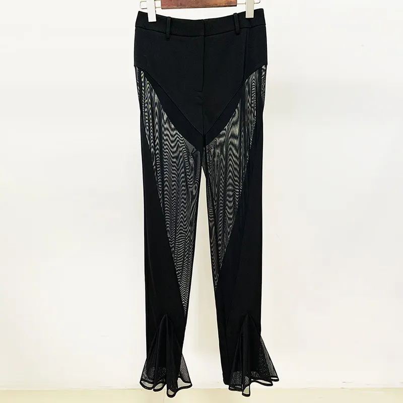 Nigikala Nigikala New Star Fashion Perspective Mesh Splicing Suit Personality Mesh Splicing Trousers