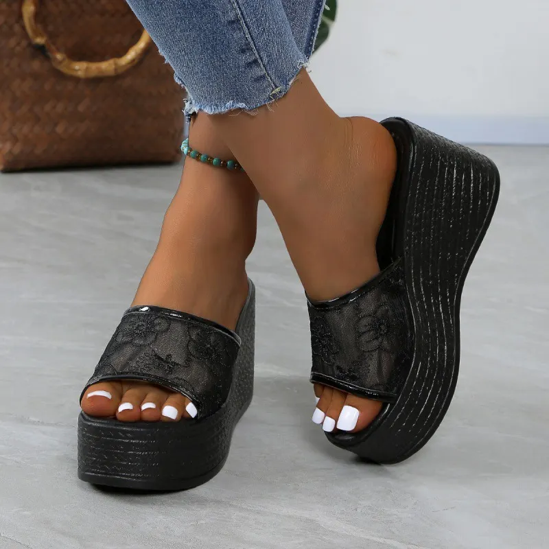 Breakj Breakj Bottom Slippers 2025 Summer New Pine Cake Thick Bottom Mesh Small Children Drag Large Size Leisure Cold Drag