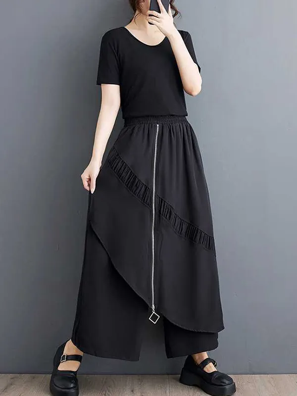 High Waisted Loose Buttoned Elasticity Pleated Pockets Solid Color Lapel Maxi Dresses
