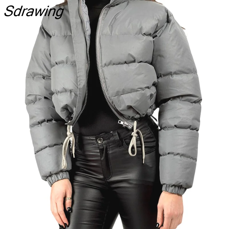 Sdrawing Women Fall Winter Clothes 2022 2023 Luxury Warm Puffer Jacket Cropped Coat y2k Hot Padding Short Down Coat New in Garments
