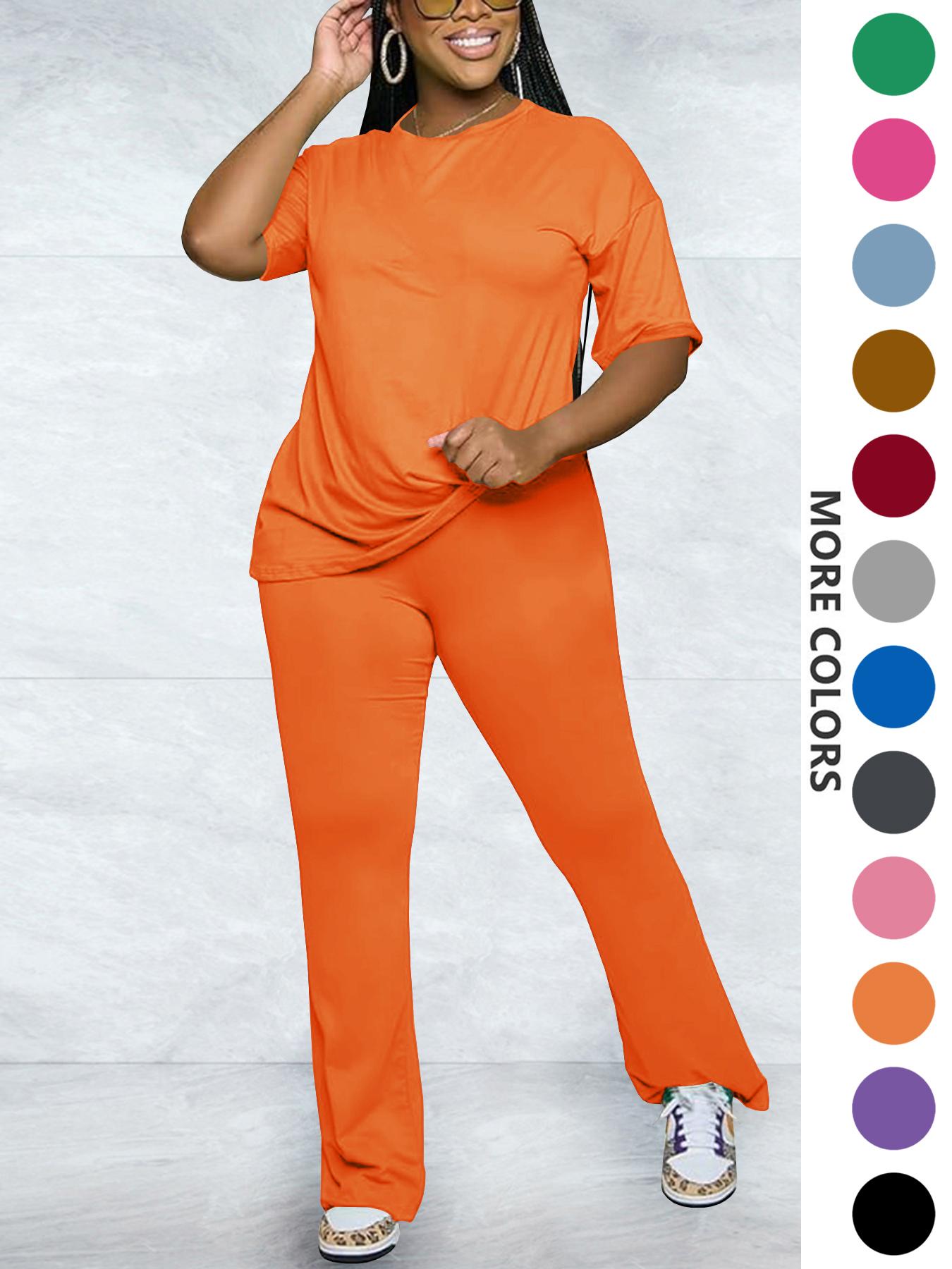 Women's Solid Round Neck Drop Shoulder Fitted Tee & Pants Two-piece Set, Casual Basic Fashion Cozy Half Sleeve T-shirt & Trousers for Daily Outdoor Wear, Women's Clothing for Fall, Casual Loungewear Set Women's Solid Round Neck Drop Shoulder Fitted Tee & Pants Two-piece Set, Casual Basic Fashion Cozy Half Sleeve T-shirt & Trousers for Daily Outdoor Wear, Women's Clothing for Fall, Casual Loungewear Set