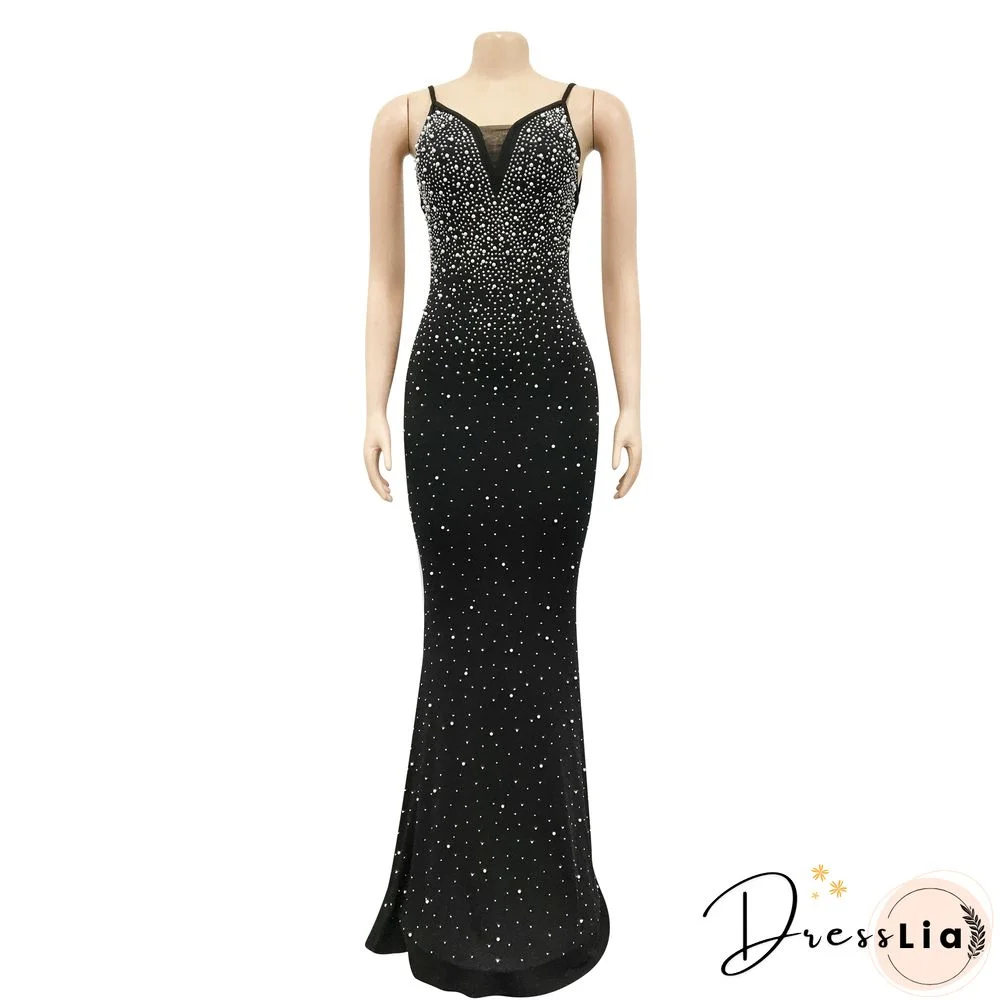 Felyn New Arrival Famous Brand Dress Solid Beading Spaghetti Strap Sexy Celebrity Party Maxi Dress Vestidos