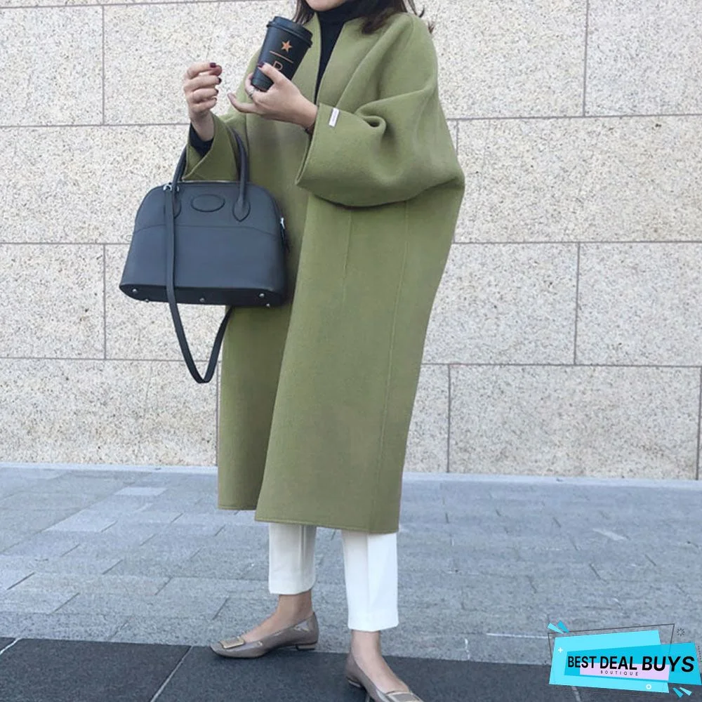 Temperament Coat Long Solid Color Straight Coat Female