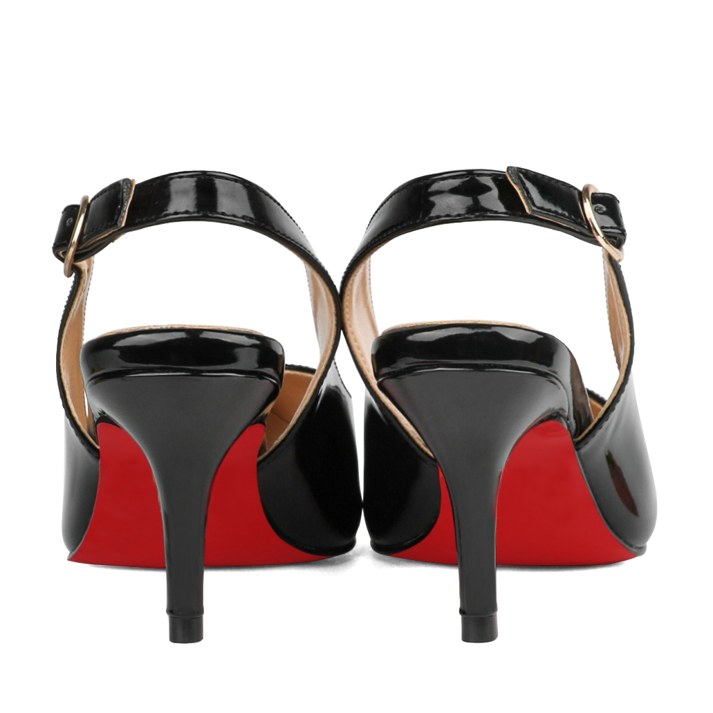 2.36" Women's Pointed Toe Slingback Red Bottom Shoes Kitten Heel Pumps Patent-MERUMOTE
