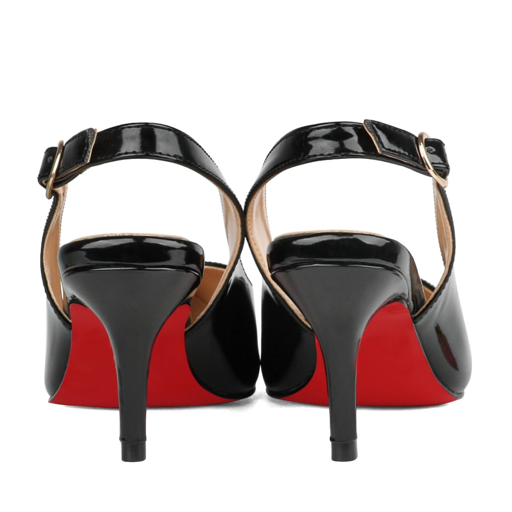 2.36" Women's Pointed Toe Slingback Red Bottom Shoes Kitten Heel Pumps Patent-MERUMOTE