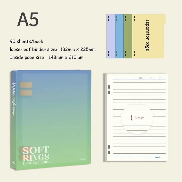 Journalsay A5/B5 90 Sheets/book Soft Silicone Ring Loose-leaf Binder Notebook