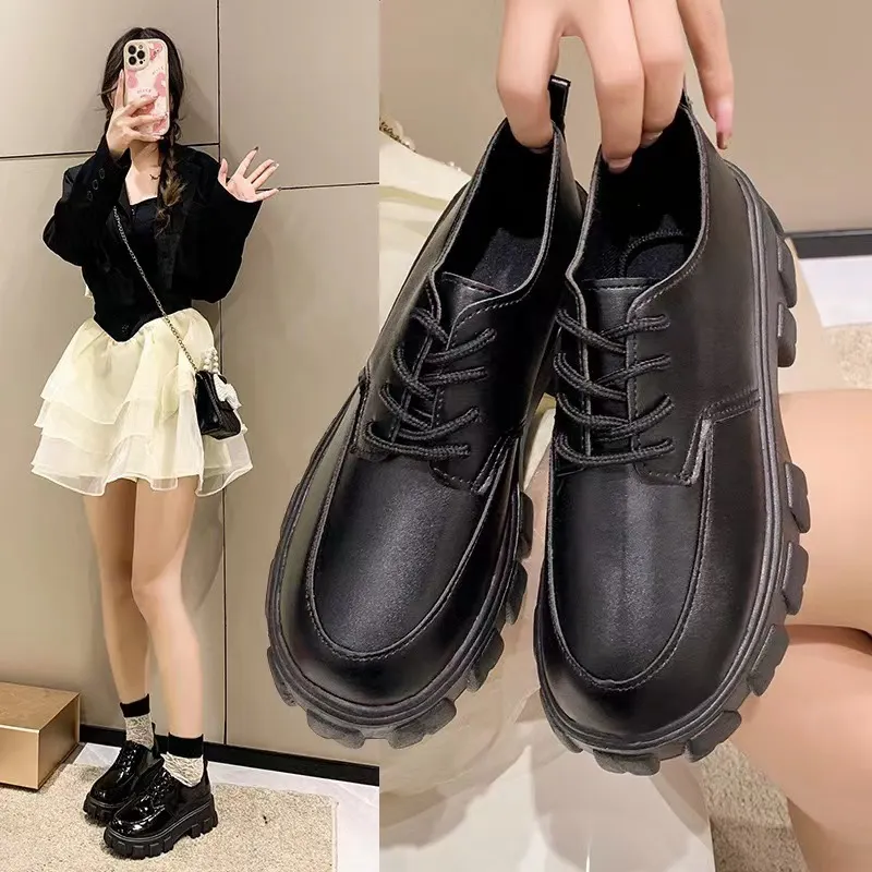 Breakj Breakj Women With Small Leather Shoes New Spring 2025 British Wind Students Retro Thick-Soled Single Shoes Small Pine Shoes