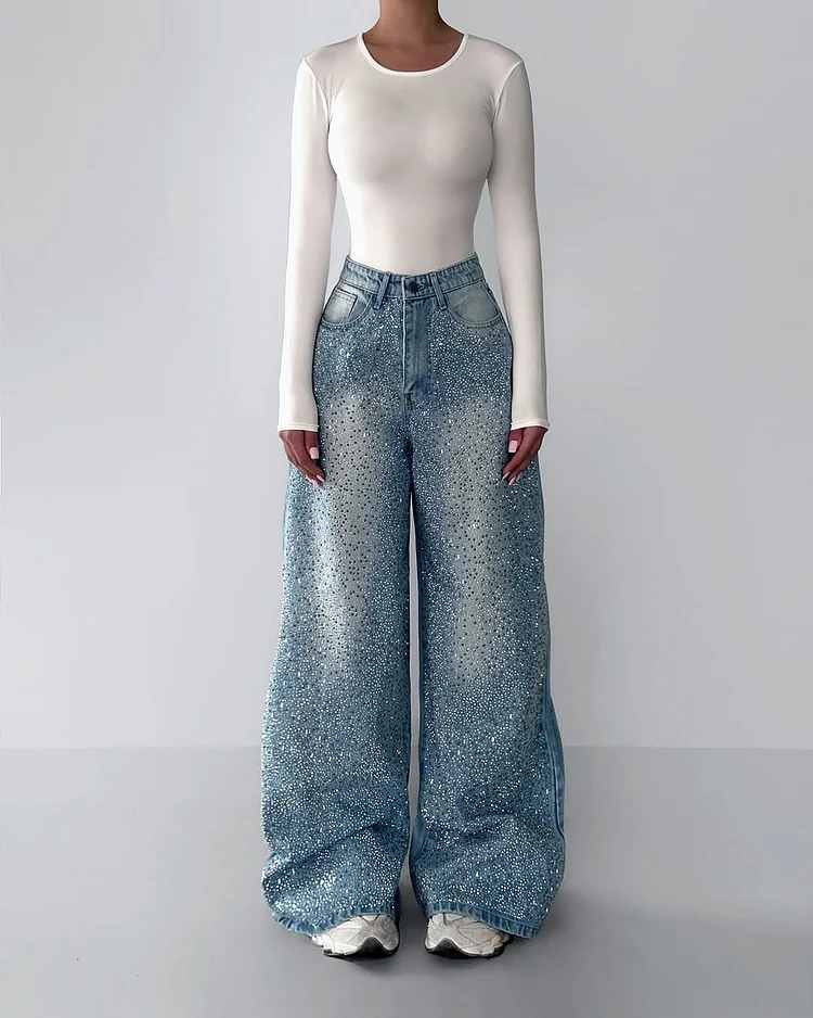 Irregular Rhinestone Jeans