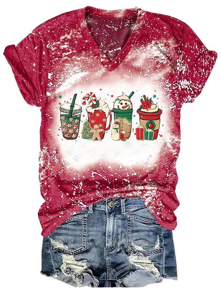 Women   Coffee Snowman Print T-shirt socialshop