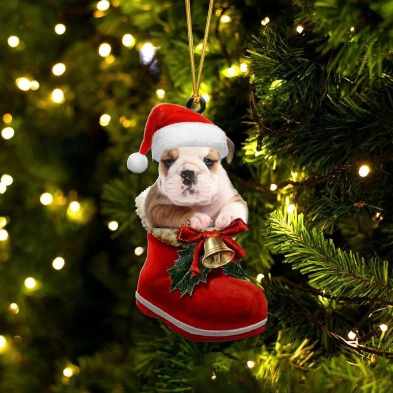VigorDaily American Bulldog In Santa Boot Christmas Hanging Ornament SB174