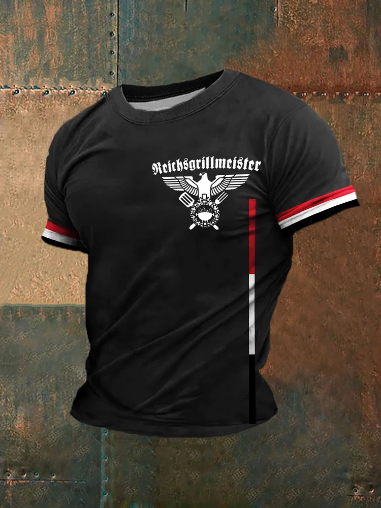 Herren-Reichs grill meister bedrucktes Kurzarm-T-Shirt
