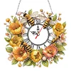 (US Only)2D Flat DIY Flowers Bees 5D Hanging Clock Art Craft for Living Room Decoration