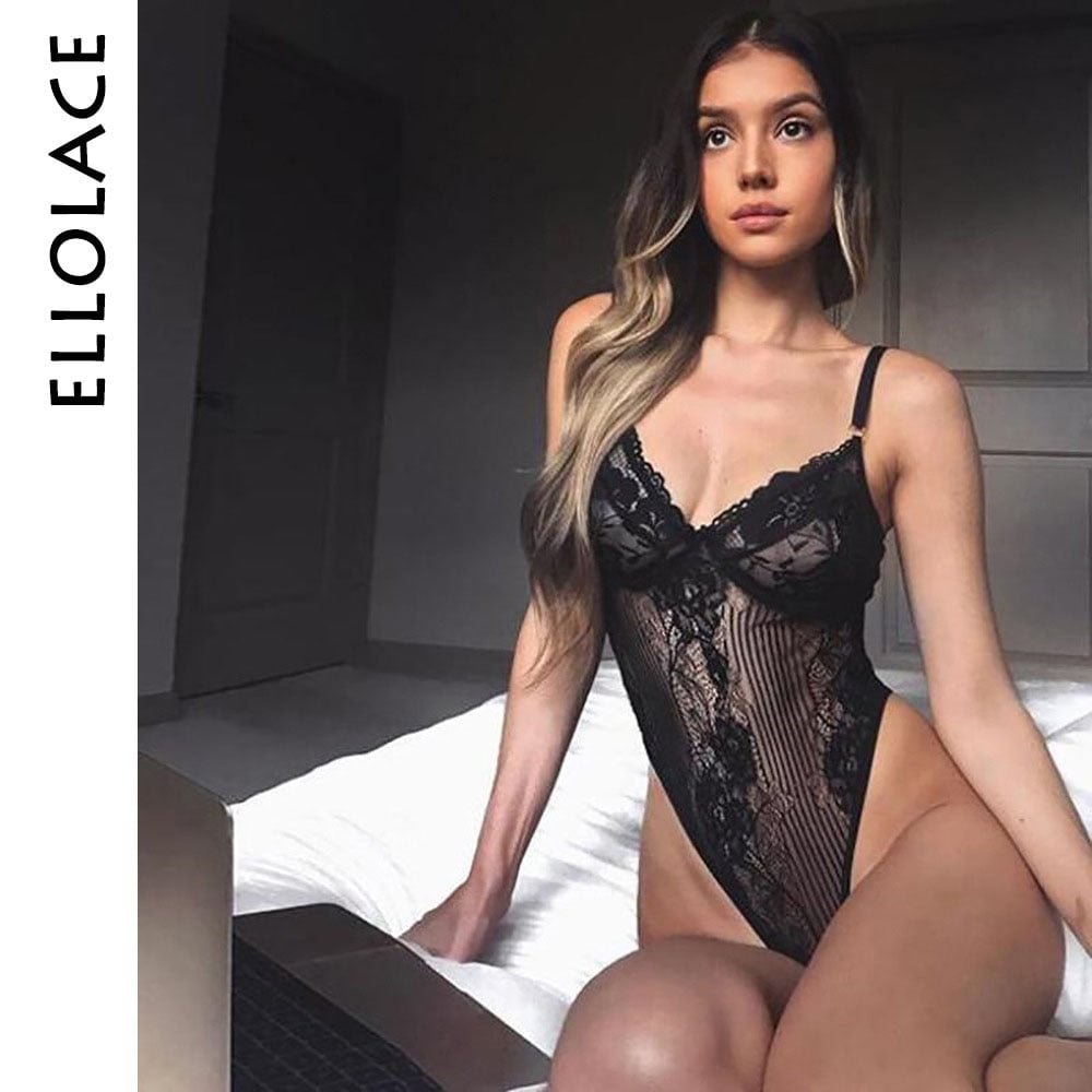 Ellolace Neon Summer 21 Colors Lace Bodysuit Women Floral Embroidery Bow Tie Transparent Sexy Bodysuit Jumpsuit Overalls Party 708