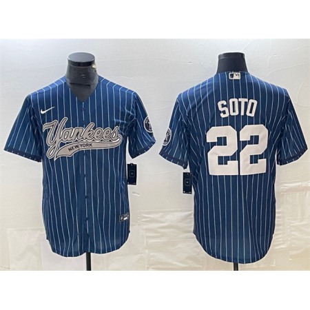 Men's New York Yankees #22 Juan Soto Navy Cool Base Stitched Baseball Jersey CMU4