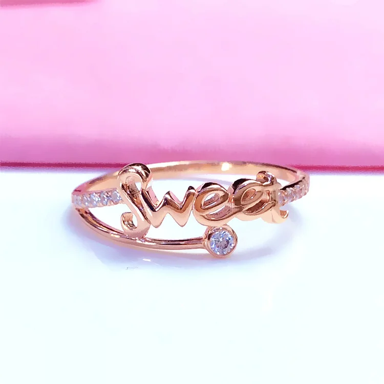 Ropenic 585 purple gold new 14K rose gold crystal letter rings for women Japanese and Korean style charm luxury jewelry party gift