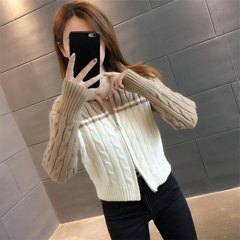 Toloer Toloer Short Sweater Cardigan Female 2024 Spring And Autumn New Temperament Lapel Twist Knitting Small Coat Tide-Outfit Ideas