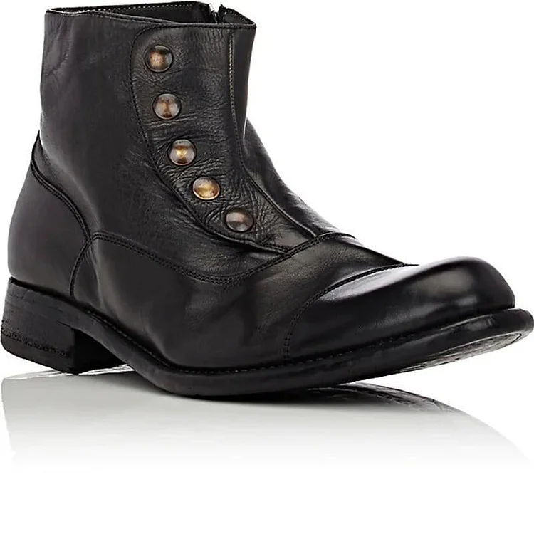 Men's Vintage Button Leather Ankle Boots