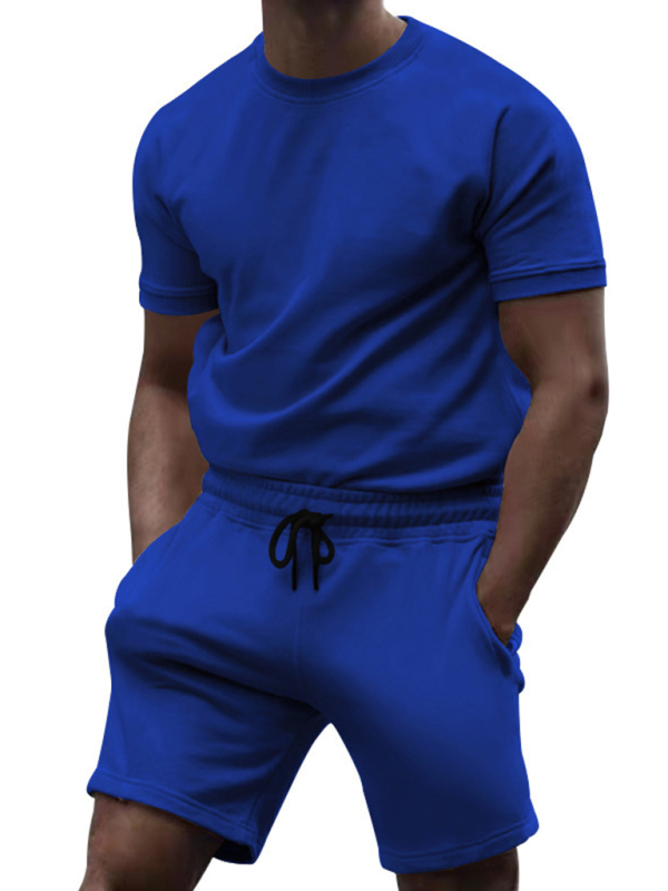 Mature Men New Casual Fashion Solid Color Short-sleeved T-shirt Quarter Pants Sports Suits