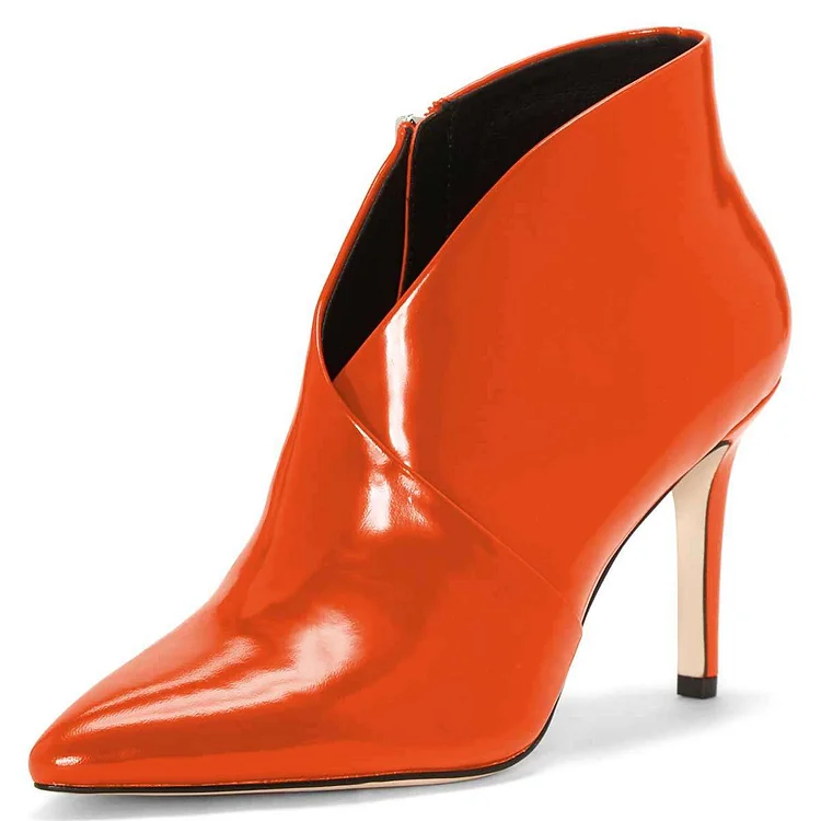 Orange Pointy Toe Stiletto Heel Ankle Boots |FSJ Shoes