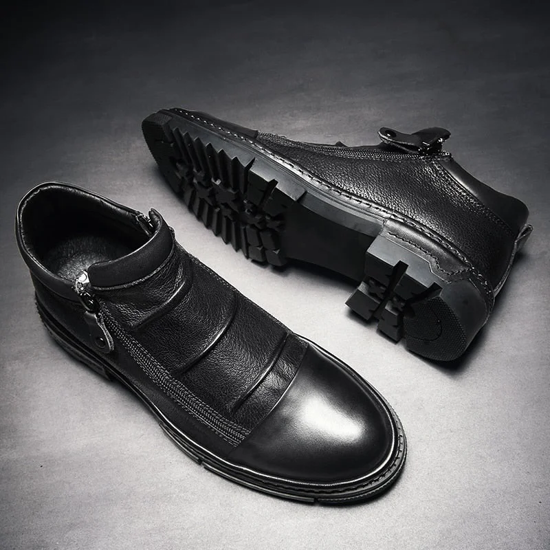 100% Genuine Leather Boots Men Autumn Fashion Retro Zipper Chelsea Ankle Booties Original designer Motorcycle shoes for Party