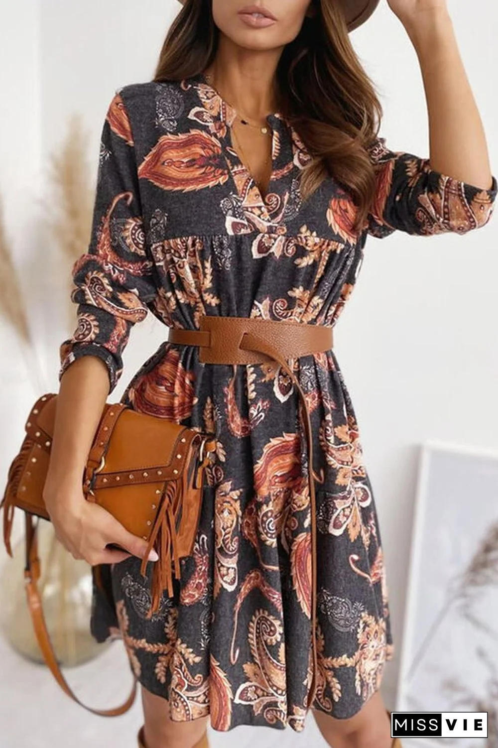 Digital Printed Half Sleeve Dress(Without Belt)