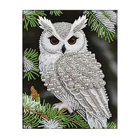 White Owl Pine Branch - Pearls Painting