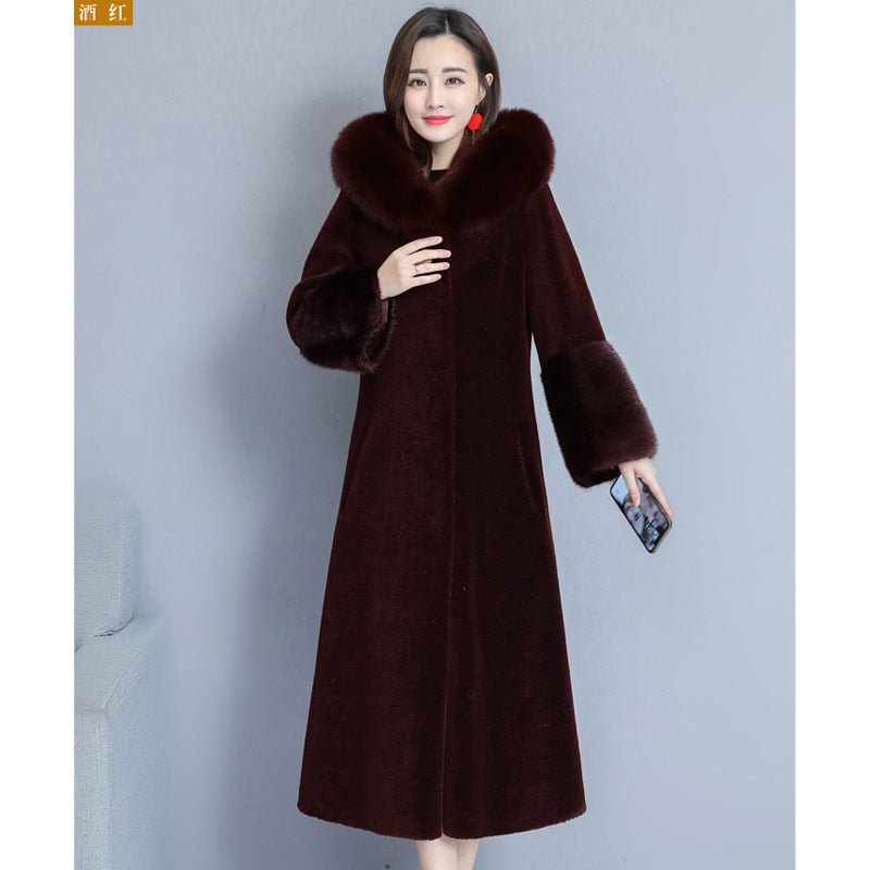 Suofun Long Large Size Thin Fox Fur Hair One Sheep Shearing Warm Coat Female 2021 New Elegant Women Winter Korean Mink Fur Coats