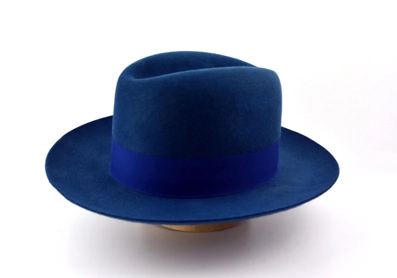 Fedora | | Indigo Blue Wide Brim Hat Men 