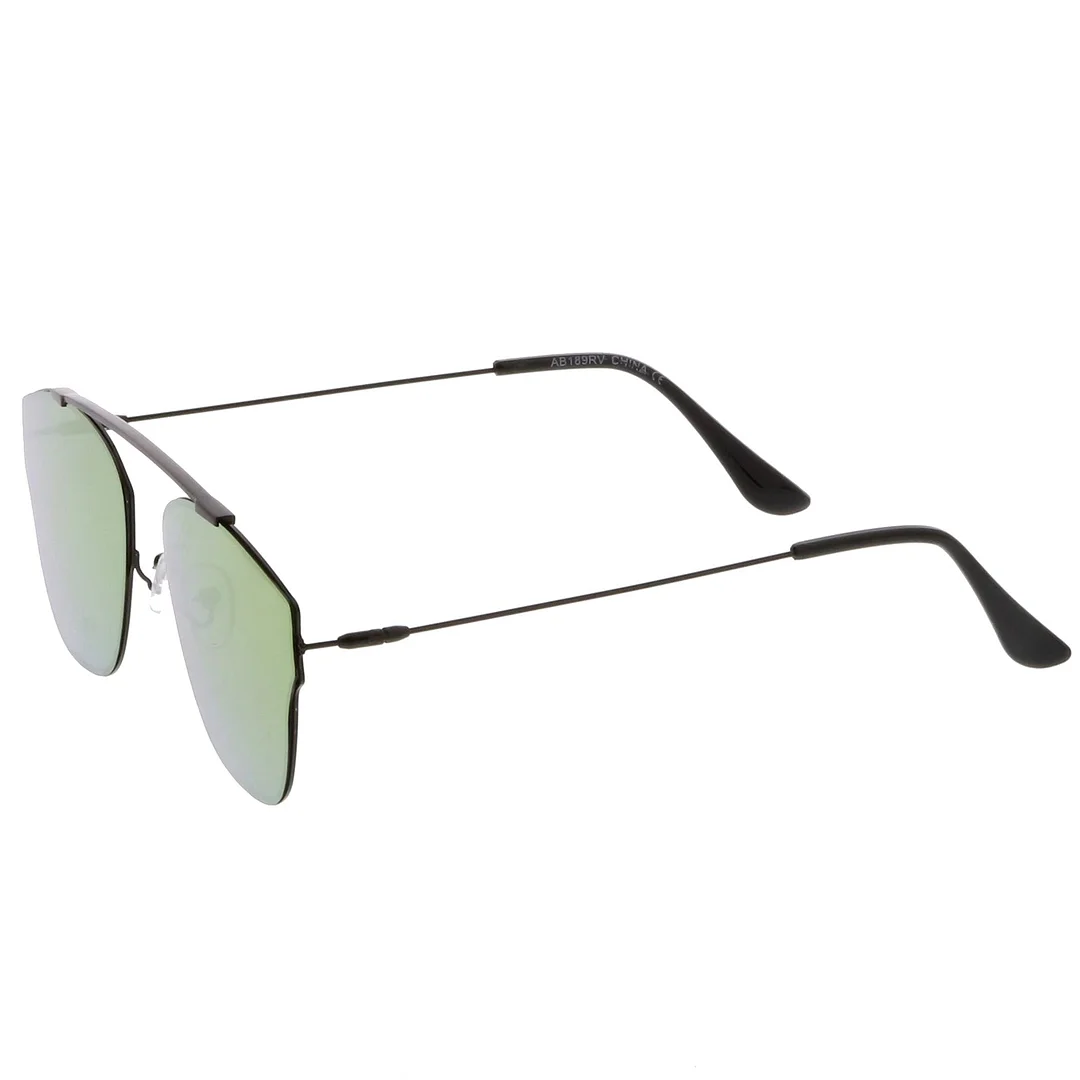 Modern Ultra Slim Metal Curved Crossbar Colored Mirror Flat Lens Pantos glasses 57mm