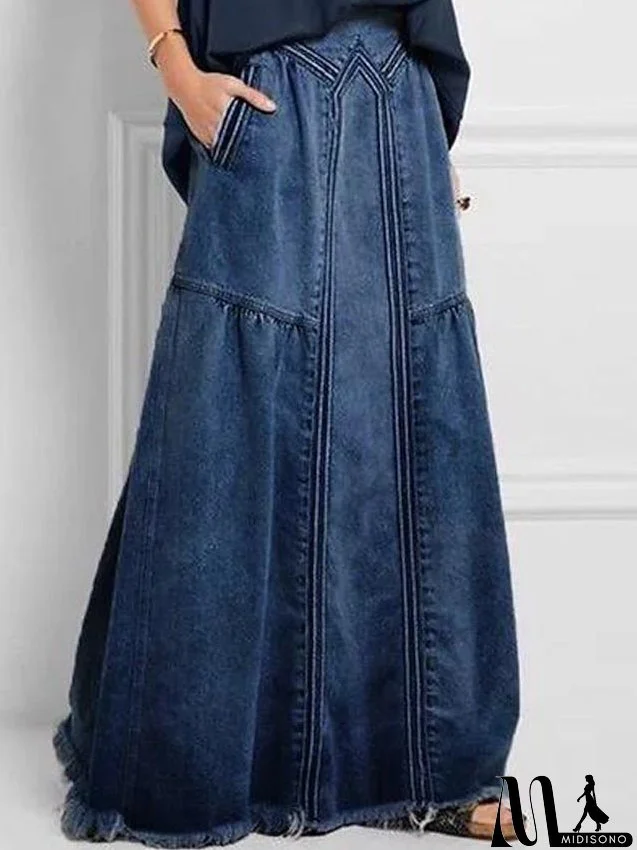 Women's Denim Skirt Maxi Blue Gray Skirts Pocket Fashion Office / Career Casual Daily S M L