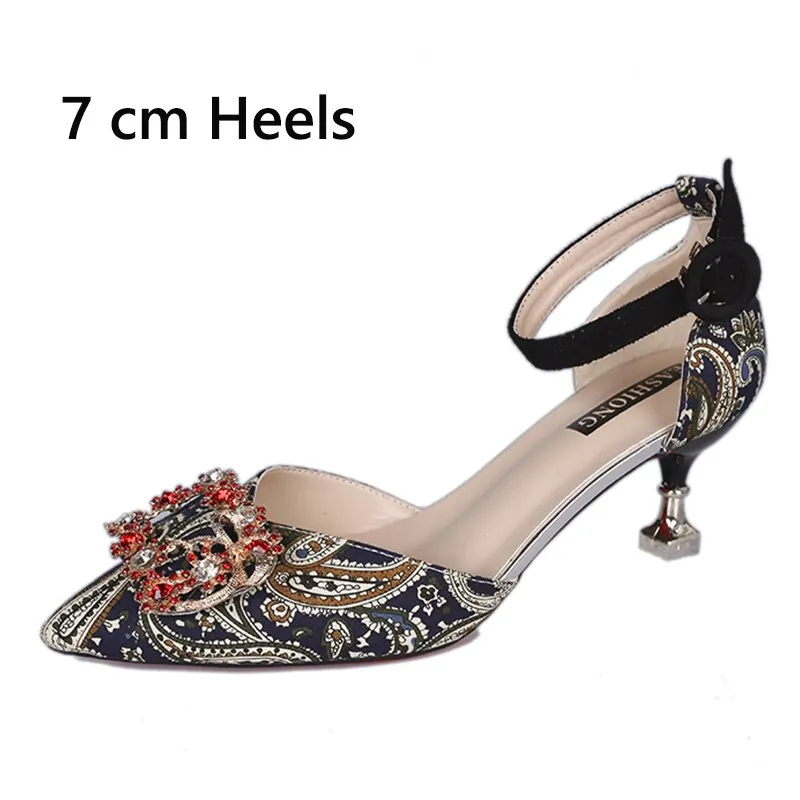 Lucyever 2020 Womens Fashion Crystal Thin Heels Wedding Shoes Sexy Pointed Toe Pumps Red Party Ankle Strap Ladies Sandals