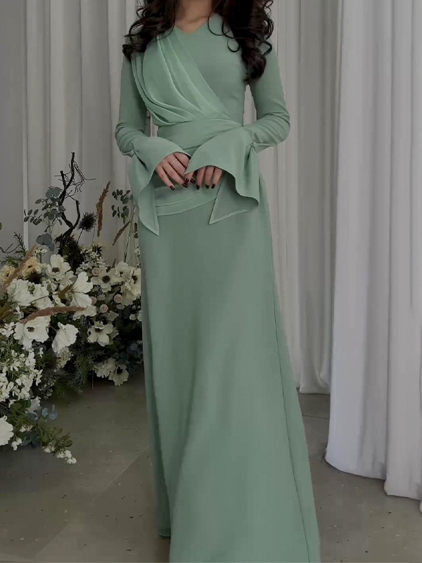 Elegant Slightly Pleated Criss-cross Strap Waist Patchwork Dress | Oxredo Shop Ramadan Sale
