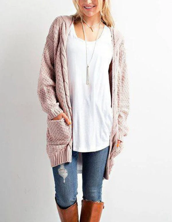Women's Loose Knit Cardigans Sweater with Pockets