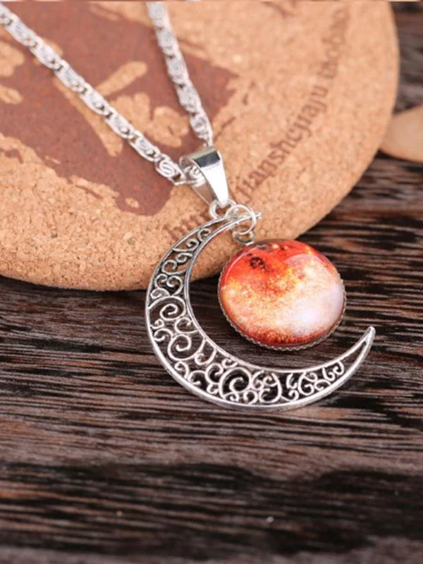 Gem Moon Sweater Chain Necklace-Mayoulove