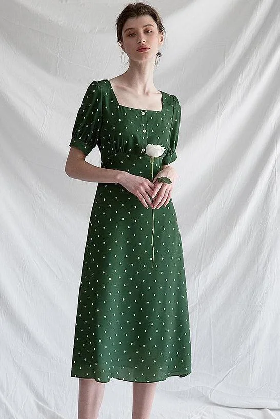 Vintage Cute Green And Pink Floral Dresses For Summer