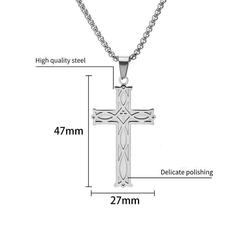 Rock Ethnic Style Minimalist Cross 304 Stainless Steel Polishing 18K Gold Plated Men’s Pendant Necklace