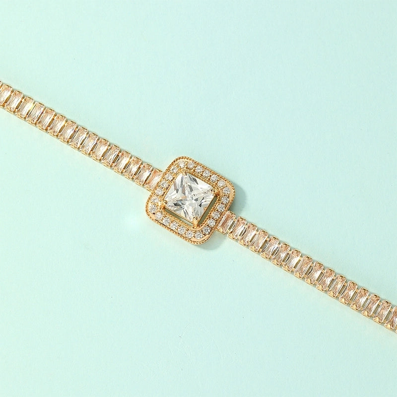 Glam Minimalist Shiny Flower Copper 18k Gold Plated Zircon Bracelets In Bulk