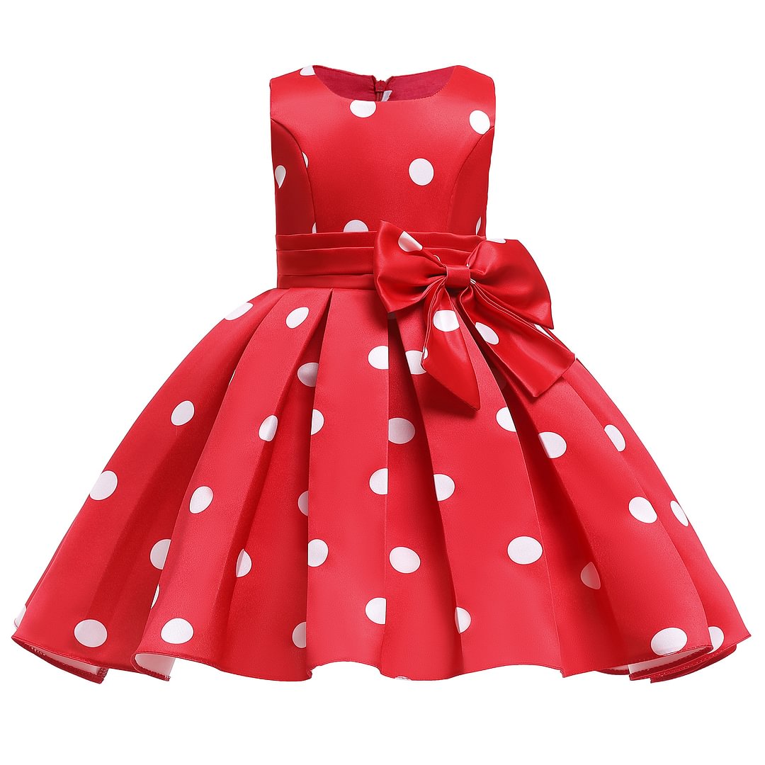 Buzzdaisy Polka Dots Evening Dress For Girl Crew Neck Bow-Knot Solid Color Sleeveless Without Fading Cotton Vintage Skirt Sports